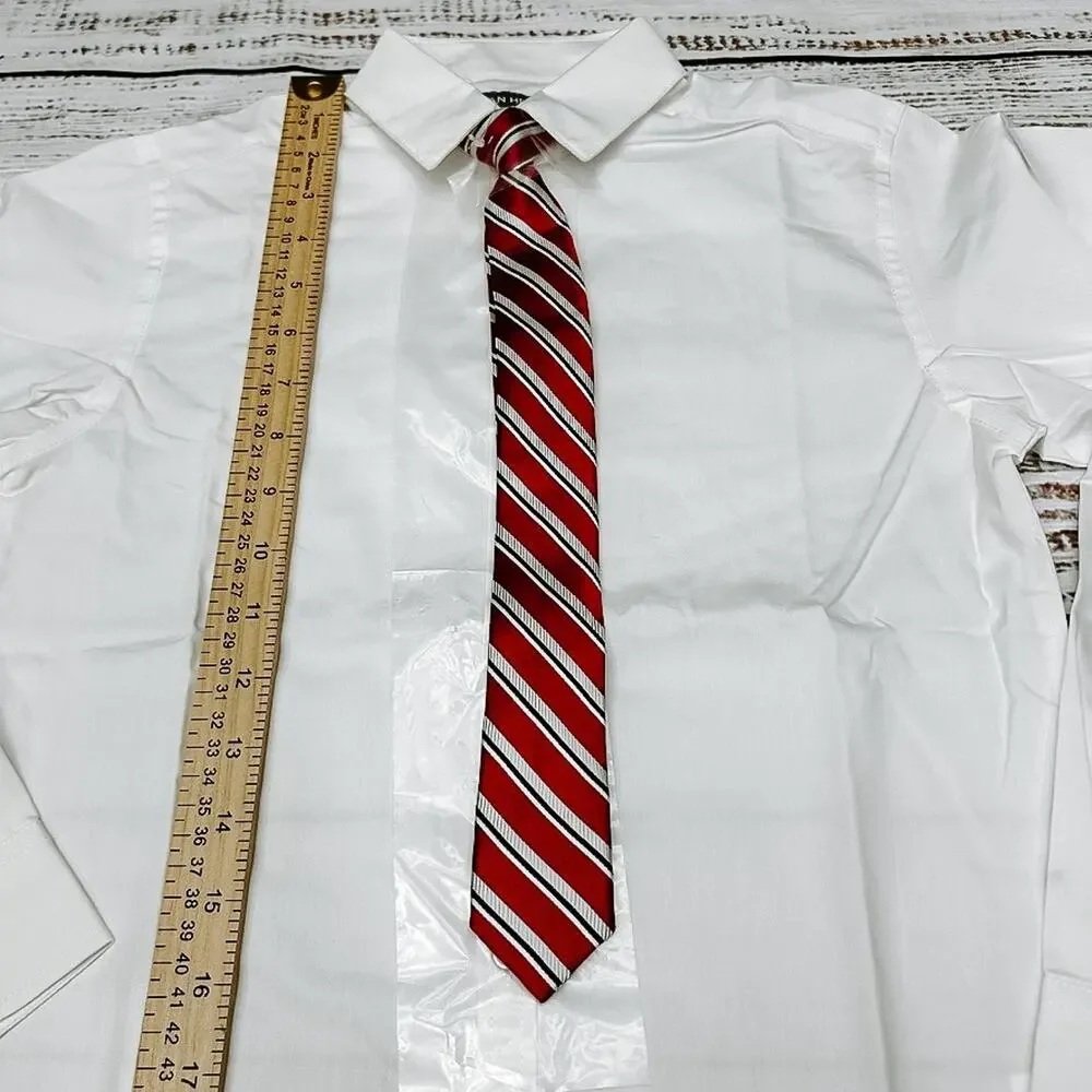 Van Heusen Flex Boys Shirt Snap On Tie M 10/12 White Red NWT $45